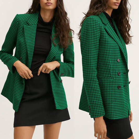 Green Plaid Suit Loose Leisure Blazer Wedding Tuxedos Prom Evening Wear One Jacket