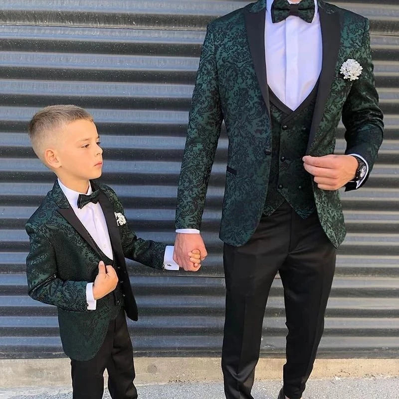 Costume 3 pièces vert Seuqins pour homme, coupe slim, smoking de mariage, revers pointus, blazer formel, costume de bal pour enfant, veste + pantalon + gilet