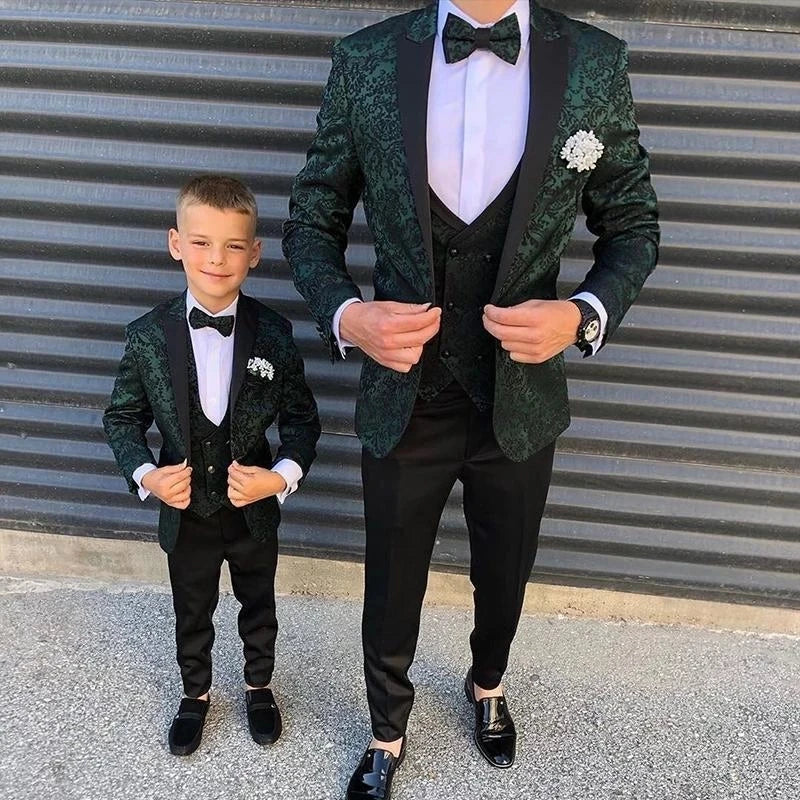 Costume 3 pièces vert Seuqins pour homme, coupe slim, smoking de mariage, revers pointus, blazer formel, costume de bal pour enfant, veste + pantalon + gilet