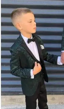 Costume 3 pièces vert Seuqins pour homme, coupe slim, smoking de mariage, revers pointus, blazer formel, costume de bal pour enfant, veste + pantalon + gilet