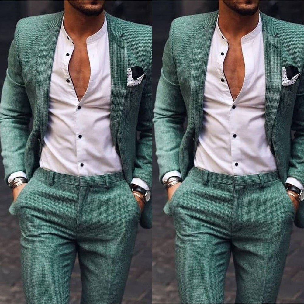 Green Tweed men Wedding Suits 2 Pieces Winter Thick Woolen Groom Party Prom Blazer Business Wear Jacket