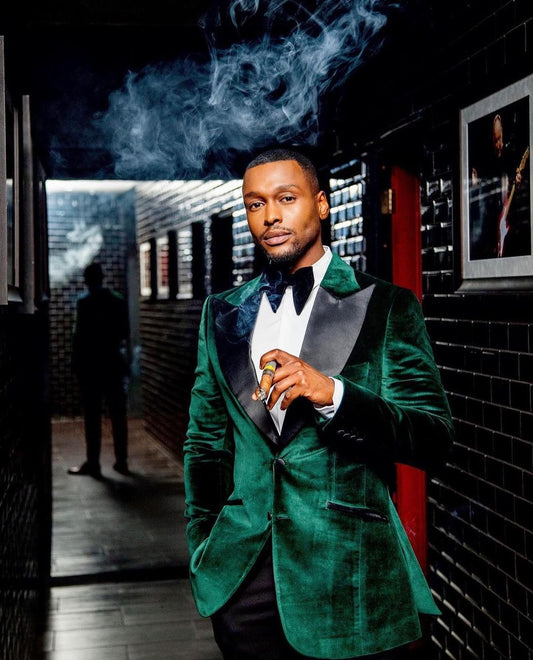 Green Velvet Men Suits Wear Wedding Blazer Tuxedos Gold Clothes for Groom Prom Coat One Jacket