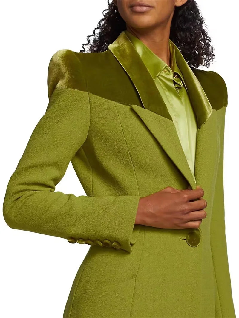 Ensemble de costumes et pantalons verts pour femmes, blazer et pantalon, coutures en velours, smoking pour mère de famille, invité de mariage, robe de bal formelle, personnalisable 