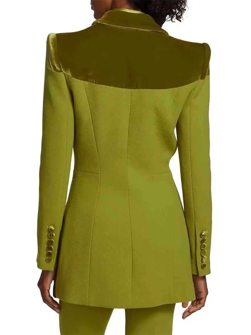 Ensemble de costumes et pantalons verts pour femmes, blazer et pantalon, coutures en velours, smoking pour mère de famille, invité de mariage, robe de bal formelle, personnalisable 