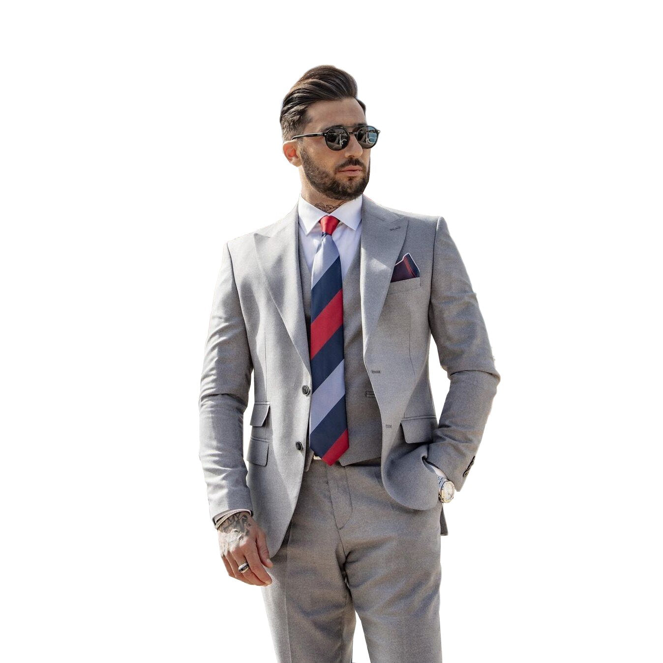 Traje gris de negocios para hombre, esmoquin de boda, de un solo pecho, de dos piezas, chaqueta y pantalón, trajes de novio para padrinos de boda.