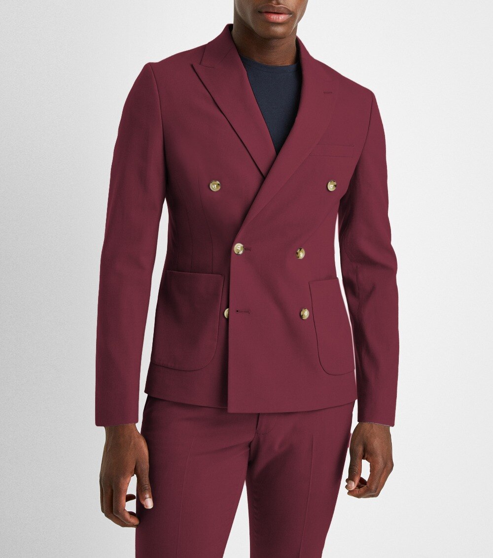 Costume gris croisé à revers en pointe pour homme, costume de marié, coupe slim, smoking, 2 pièces, veste et pantalon 