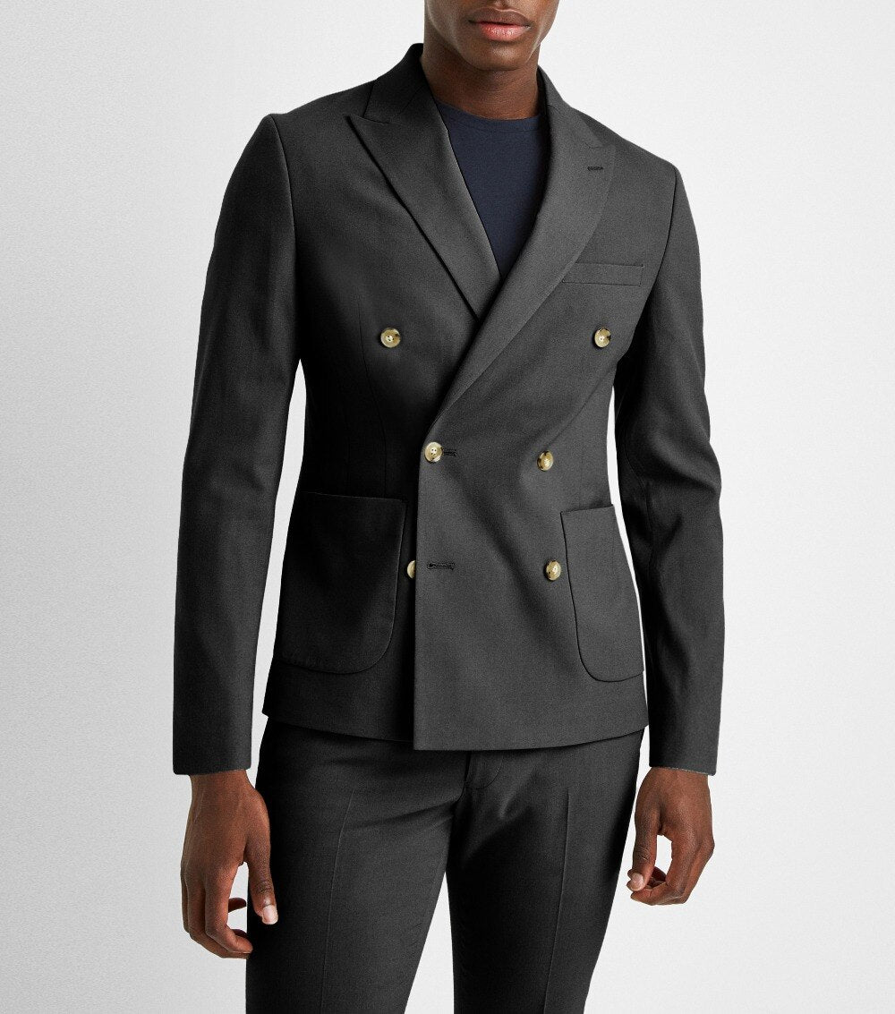 Costume gris croisé à revers en pointe pour homme, costume de marié, coupe slim, smoking, 2 pièces, veste et pantalon 