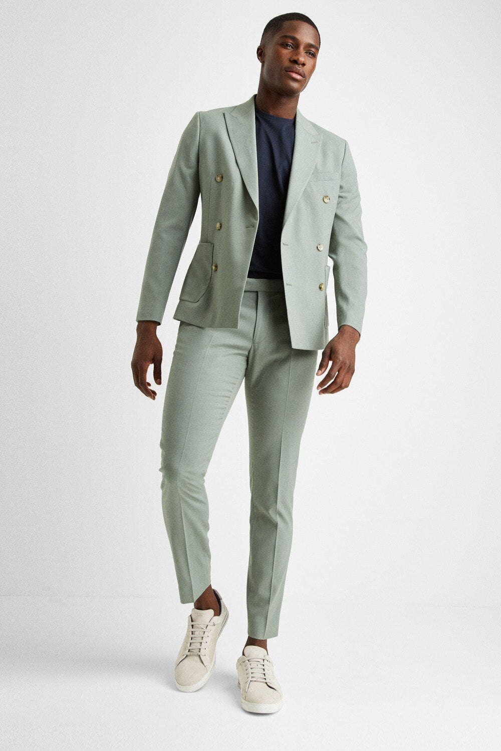 Costume gris croisé à revers en pointe pour homme, costume de marié, coupe slim, smoking, 2 pièces, veste et pantalon 