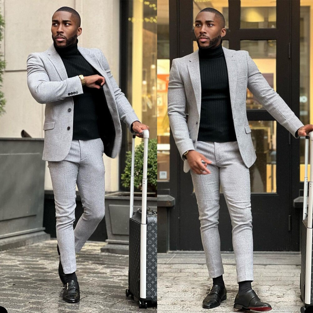 Traje gris para hombre, de un solo pecho, a medida, de dos piezas, chaqueta, pantalones, para hombre de negocios, traje formal para ocasiones especiales. 