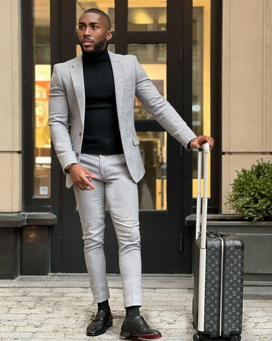Grey men Suit Single Breasted Tailor-Made Two-Pieces Jacket Pants Business Man Formal Occasion Costume Made