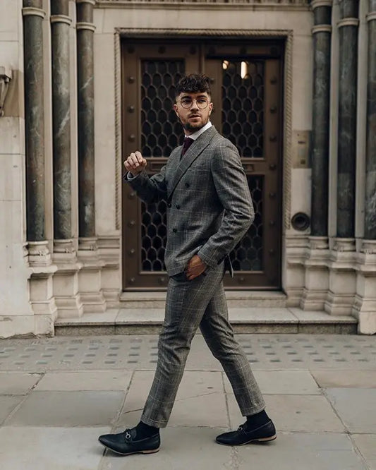 Grey Mens Suits 2 Piece Classic Slim Fit Costume Vintage Suit Jacket Pants Custom Made Wedding Tuxedos