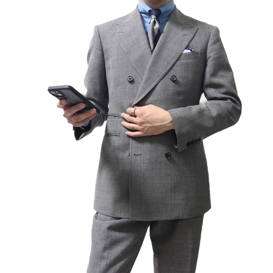 Costume gris pour homme, croisé, revers pointus, veste, pantalon, smoking de marié, sur mesure