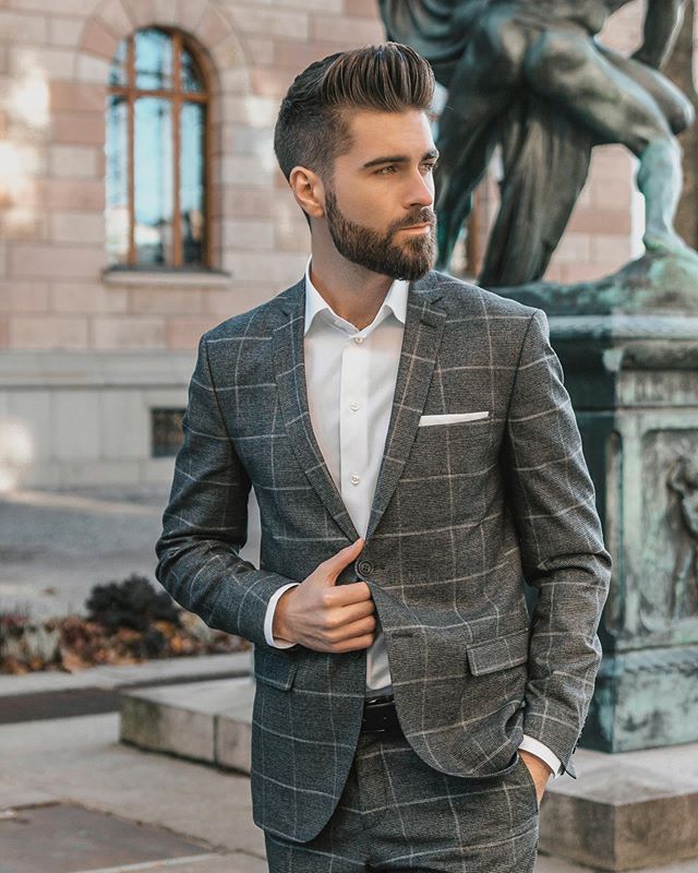 Costumes gris pour hommes pour smokings de marié revers crantés coupe ajustée blazer à carreaux deux pièces veste pantalon homme vêtements sur mesure 