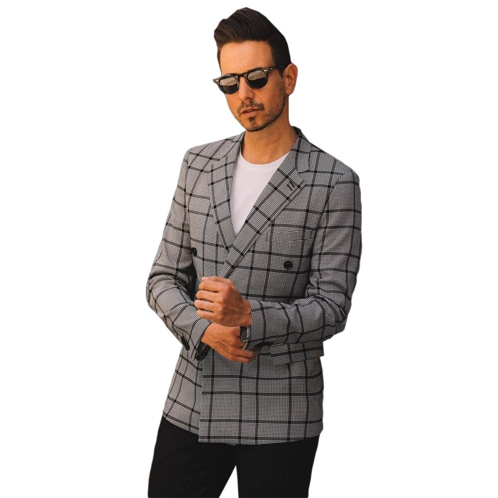 Trajes de hombre a cuadros grises únicos con chaqueta de una pieza, hechos a medida, para novios, bodas, fiestas y ocasiones formales. 