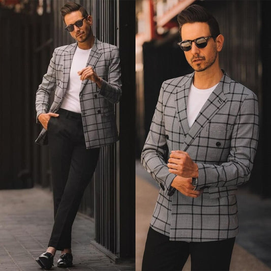 Grey Plaid Men Suits Unique With One Pieces Jacket Custom Made Designer Bridegroom Wedding Party Formal Occasion