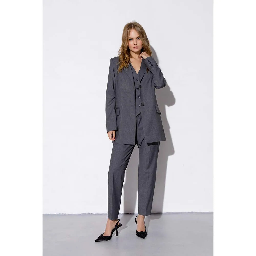 Grey Women Suits 3 Pcs Pant Suits Blazer Jacket & Trousers & Vest Suit Women Set