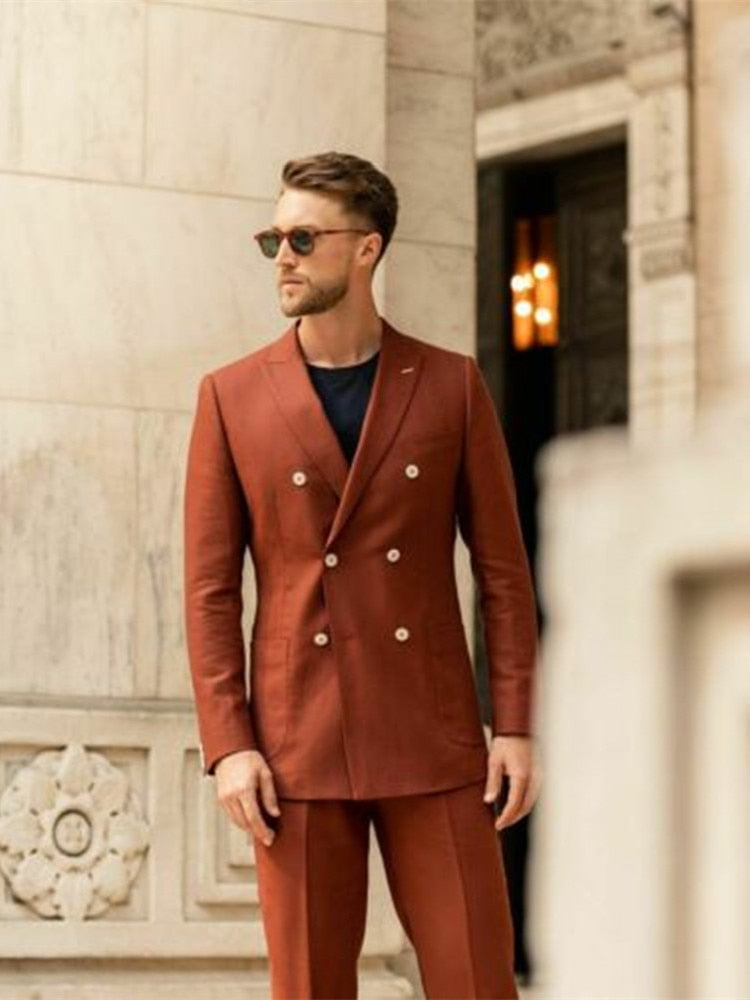 Men Suits Tailor-Made Tuxedo 2 Pieces Double Breasted Solid Color Tuxedo Jacket Overcoat Tailored Formal Prom