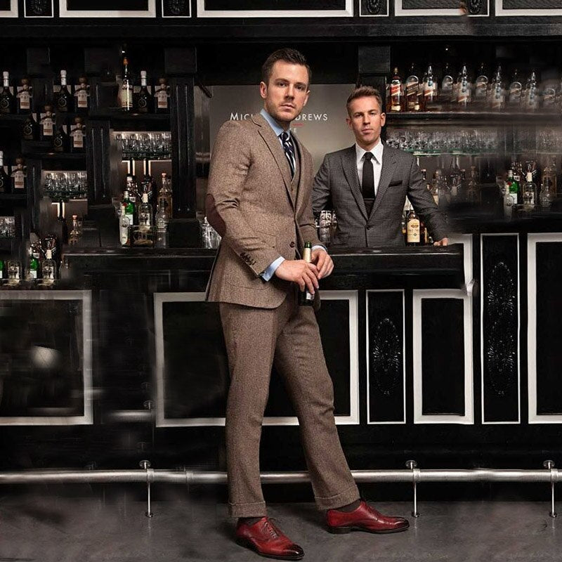 Esmoquin de tweed marrón con parche de codo especial para hombre, traje clásico de boda, chaqueta, blazer, corte entallado, para novio, hecho a medida, padrino de boda, tres piezas 
