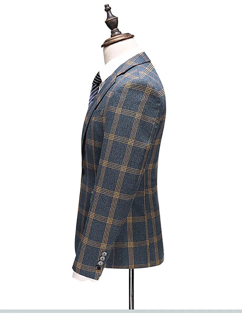 3 Pieces Formal Plaid Men Wedding Suits Blazer&Pants&Vest Groom Wedding Tuxedos Fashion Custom Made