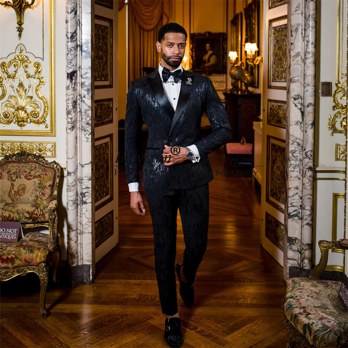 Shinny Sequin Black Mens Suits for Wedding 2 Pieces Set Customized Groom Tuxedos Slim Fit Male Prom Blazer