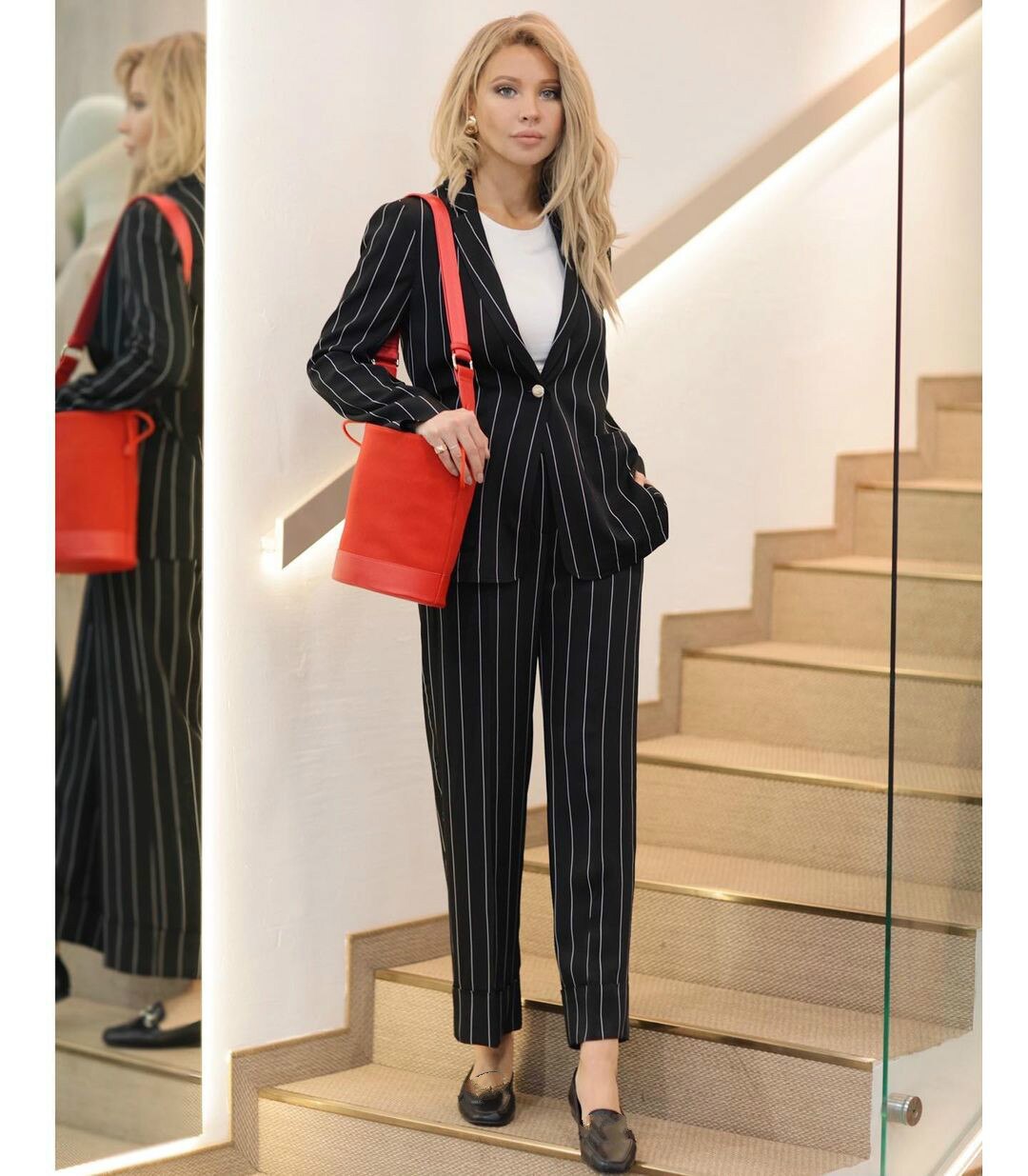 Black Stripe Women Suits Leisure Slim Fit Evening Party Prom Blazer Outfit Tuxedos (Jacket+Pants)