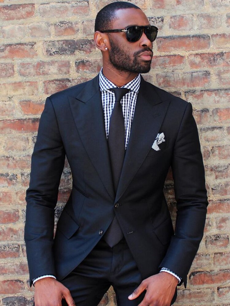 Black 2 Piece Slim Fit Men Business Suit Tailor Made Groom Wedding Tuxedo 2 Piece Prom Business Men Suit