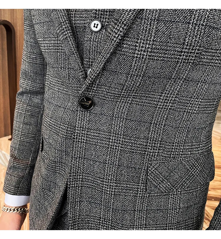 Traje de hombre de estilo británico de talla grande, traje de lana de tres piezas, vestido de novia para novio, ropa formal británica ajustada. 