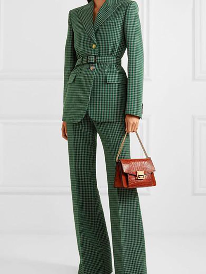 Winter Suits Women Tweed Check Plaid Tuxedos Lady Office Blazer Sets Cardigan Pants Casual Wear 2 Pieces