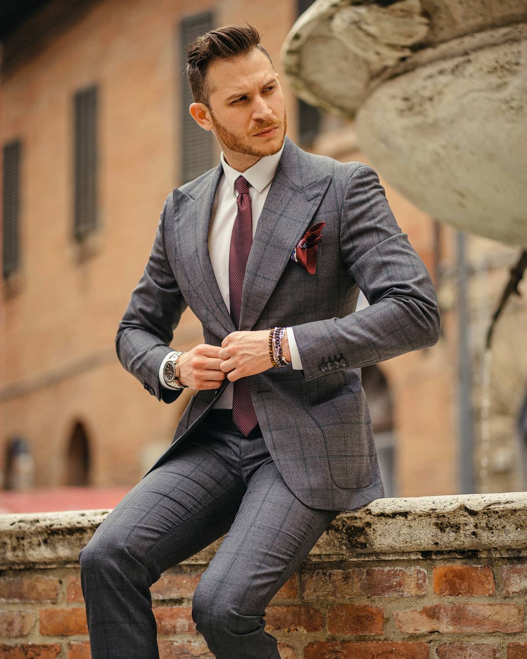 Costume 2 pièces classique à carreaux en laine pour homme, coupe slim, pour bal de promo, mariage (veste et pantalon) 