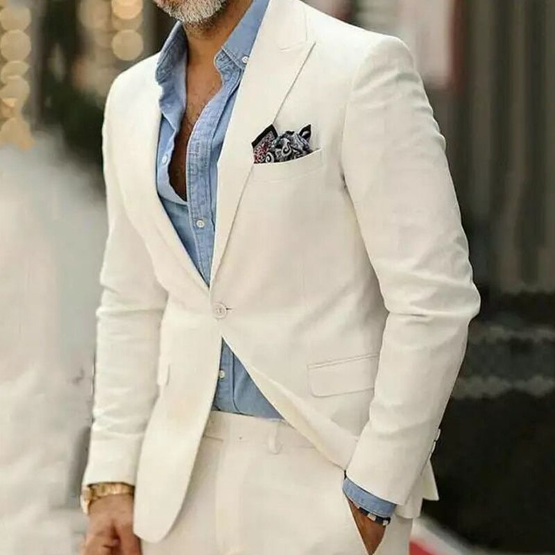 Ivory 2 Piece Slim Fit Men Formal Suit Tailor Made Groom Wedding Tuxedo 2 Piece Prom Business Men Suit Set