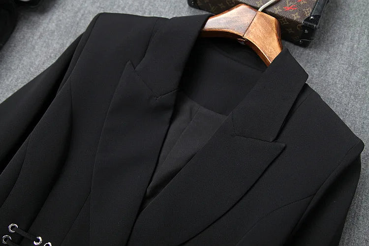 Designer Coat Women's Single Button Lacing Up Rope Split Blazer Jacket