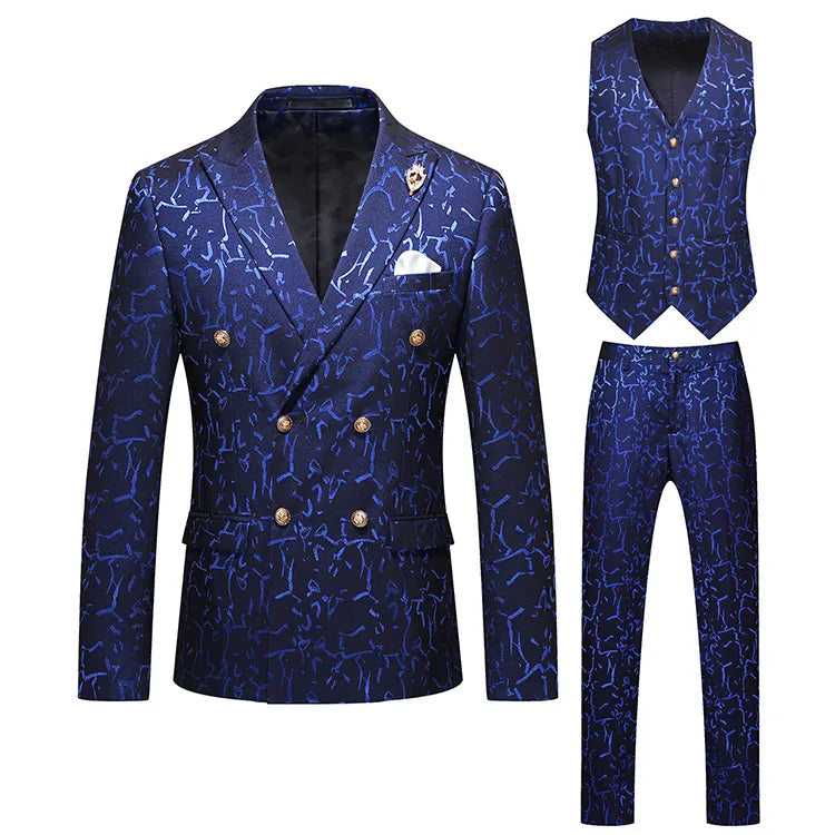 Traje de hombre, traje de jacquard hueco, traje de banquete, vestido de novia, vino rojo, azul y verde. 