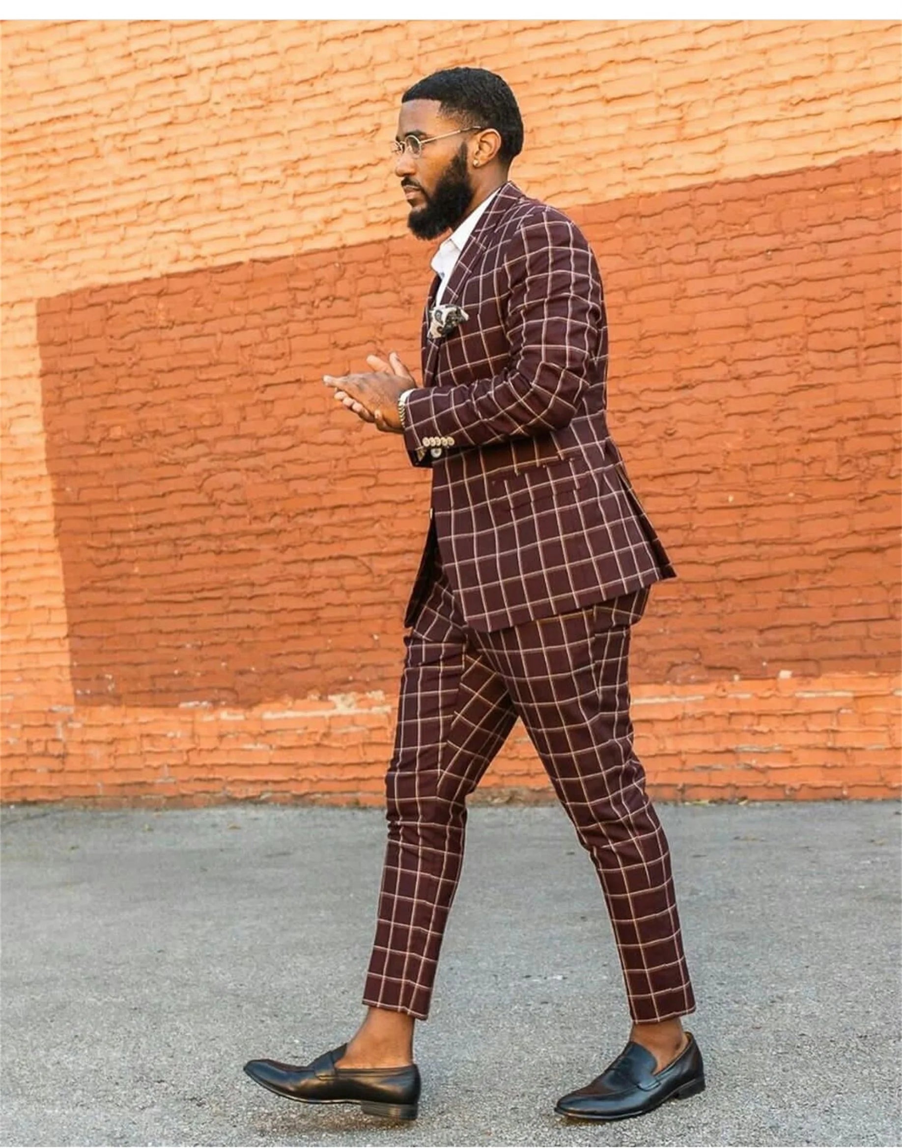 Gentleman Red Check Men Suits Plus Size Groom Men Business Pants Suit Tailored Plaid Prom Party Wedding Tuxedos (jacket+pants)