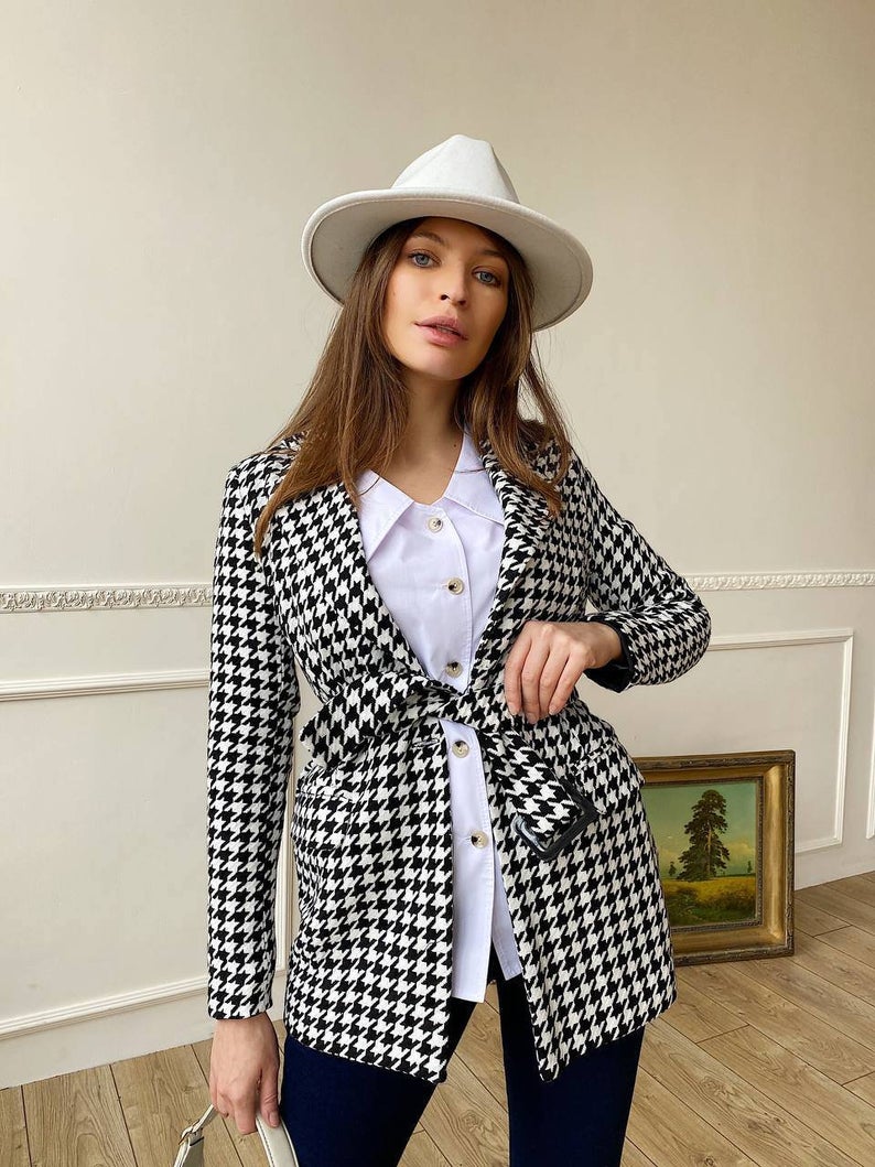Blazer de novia a cuadros blanco y negro para boda, traje de mujer para fiesta de noche, esmoquin, ropa formal para madre de la novia, una pieza 