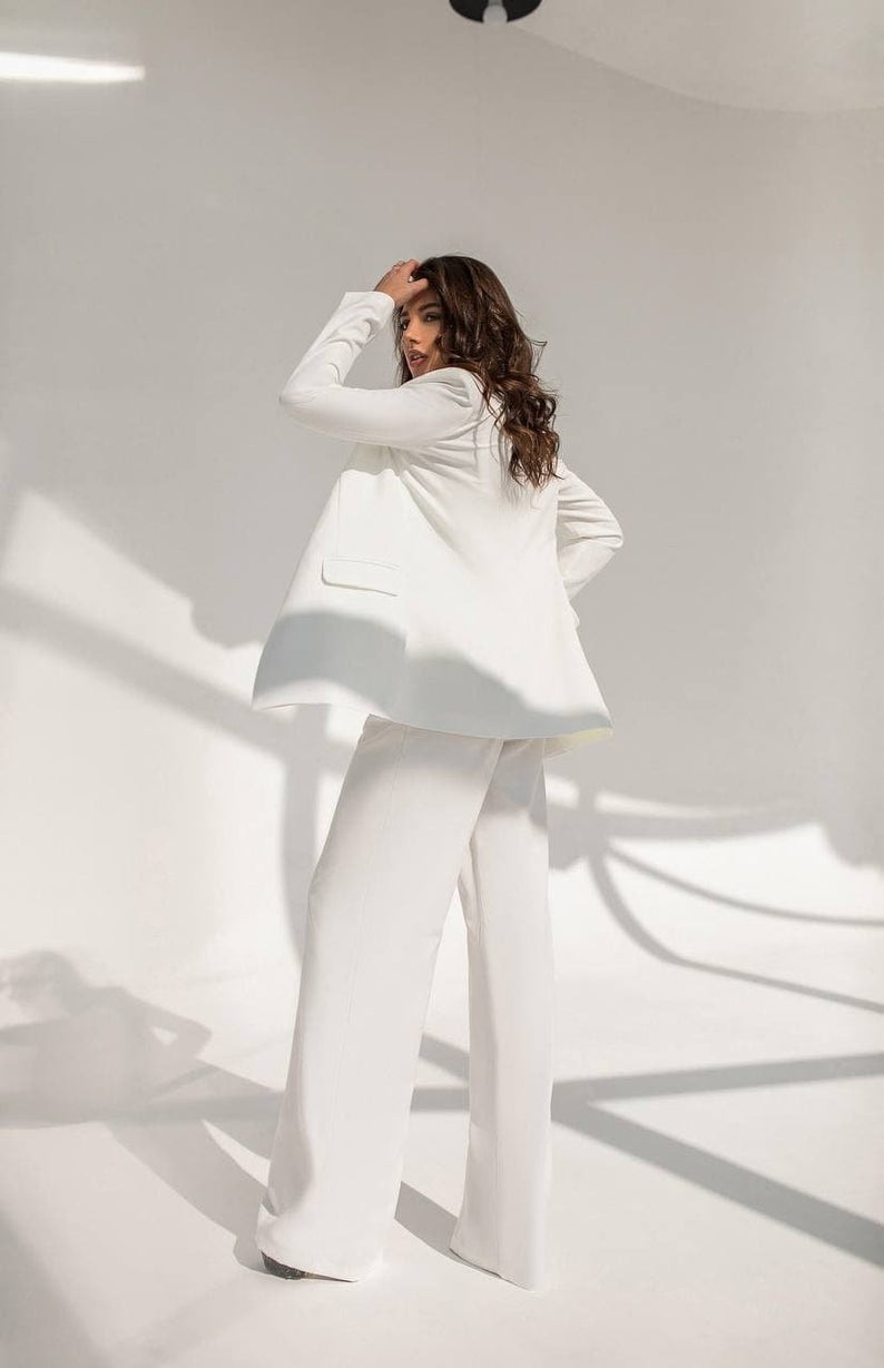 Summer White Mother of the Bride Pants Suit Women Ladies Formal Evening Party Tuxedos 2 pcs