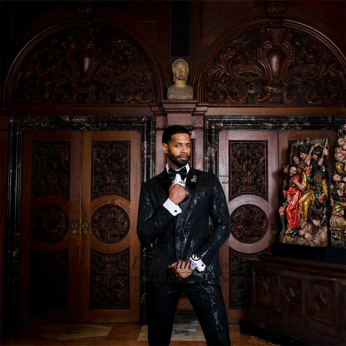 Shinny Sequin Black Mens Suits for Wedding 2 Pieces Set Customized Groom Tuxedos Slim Fit Male Prom Blazer