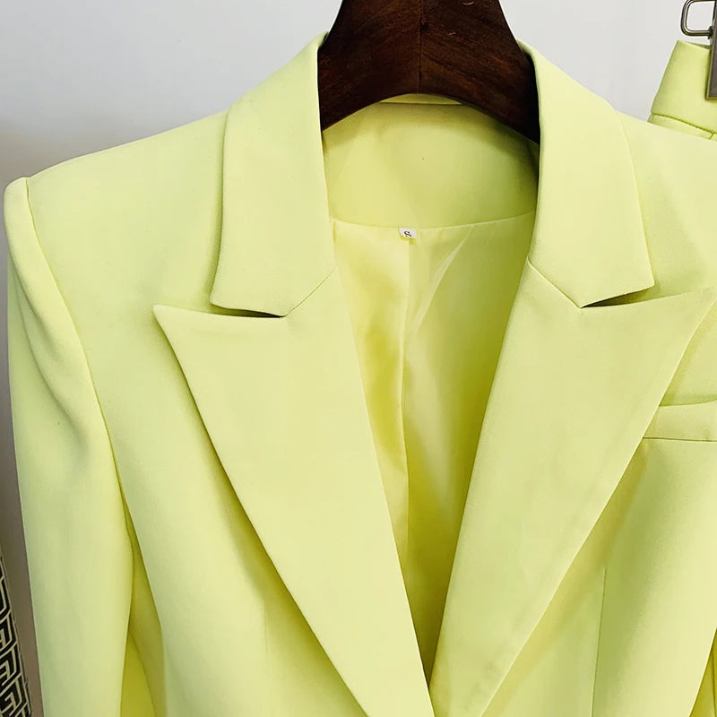 Designer Runway Suit Set Women Single Button Slim Fit Blazer Flare Pants Suit Two Pieces