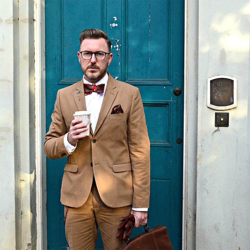 Traje de negocios caqui de 2 piezas ajustado para hombre, esmoquin de novio para boda, traje de negocios de 2 piezas para graduación y boda.