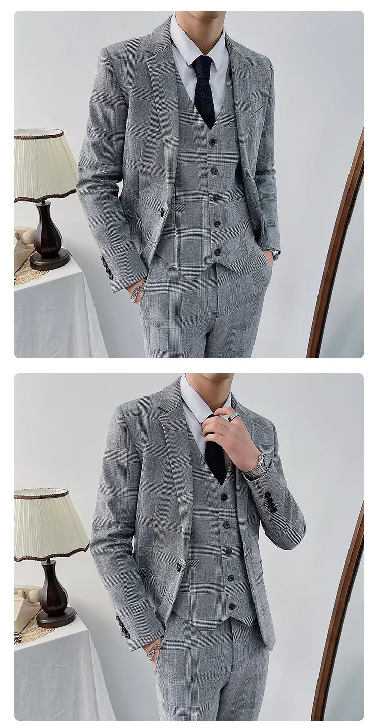 Nouveau costume pied-de-poule de style britannique pour homme, costume trois pièces, tenue d'affaires fine, tenue de soirée britannique 