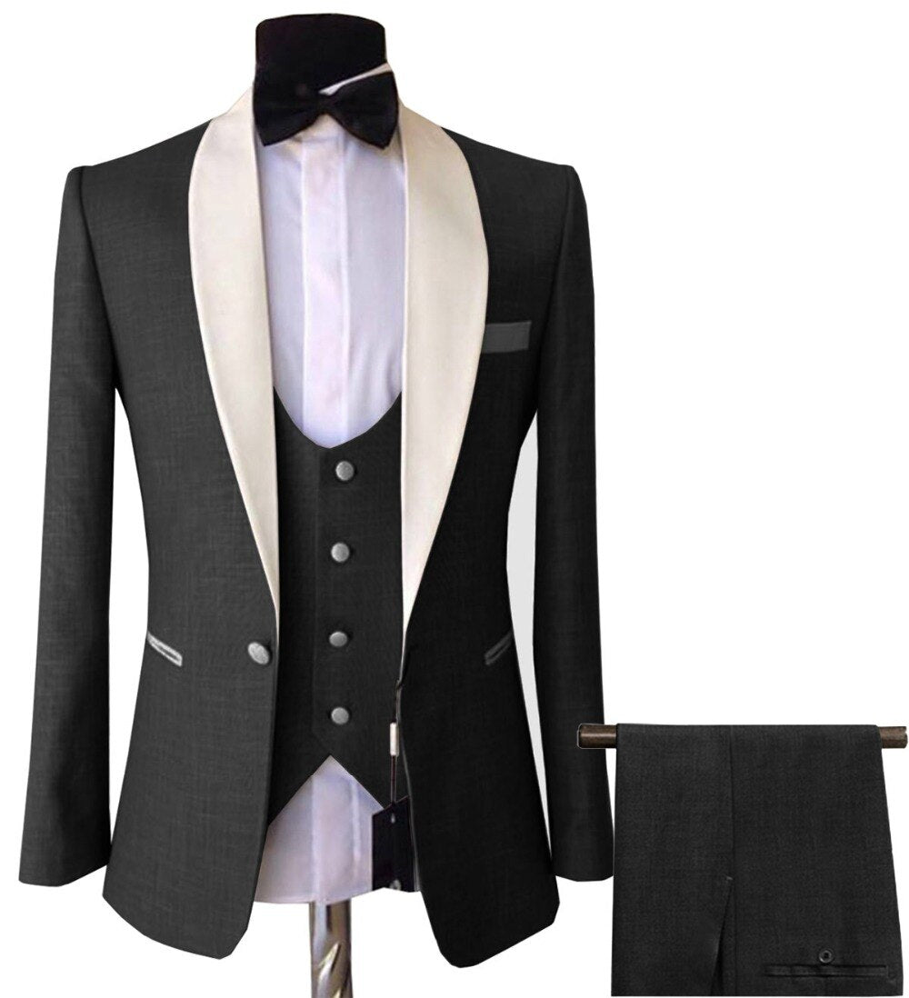 Traje de 3 piezas para hombre, corte entallado, para negocios, novio, esmoquin rosa y morado, chaqueta blanca para boda, graduación y noche (chaqueta, chaleco y pantalones) 