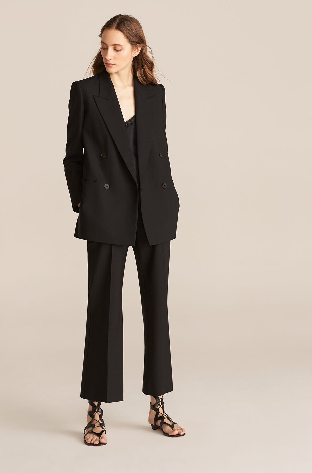 Costume de bureau noir formel pour femme, tenue de travail avec pantalon large, tenue de soirée, de bal, blazer, smoking, 2 pièces 