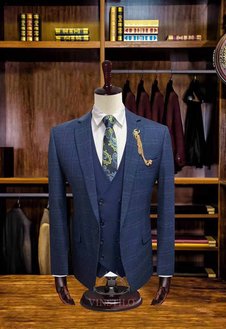 (Jackets+Vest+Pants) Men's Groom Wedding Dress Texudo Plaid Formal Suits Set Men Fashion Casual Business Suit 3 piece