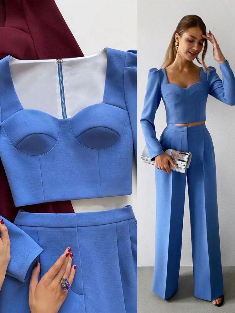 Esmoquin azul para mujer, pantalones holgados para madre de la novia, trajes de pierna ancha para fiesta de graduación, traje de boda para invitados de 2 piezas 