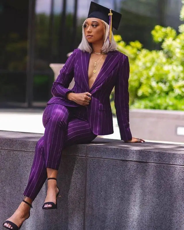 Purple Stripe Women Pants Suits for Wedding Mother of The Bride Suit Ladies Evening Party Tuxedos Formal 2 Pieces