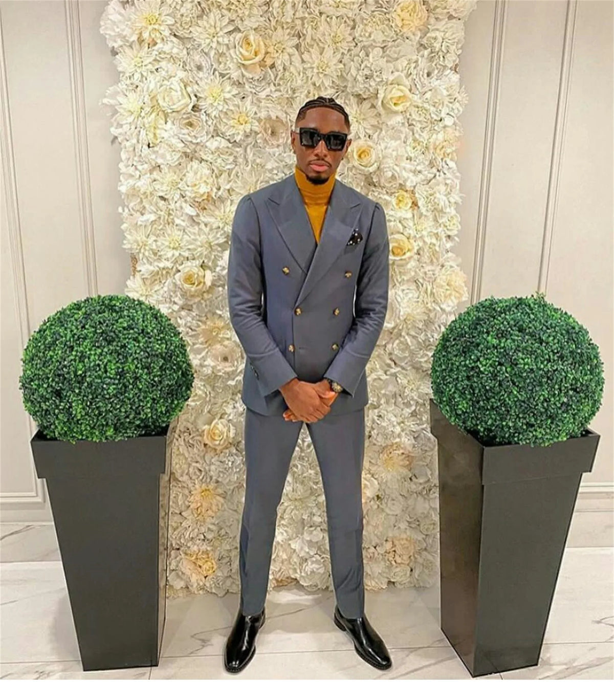Beau smoking de mariage croisé pour homme, coupe slim, grande taille, pour bal de promo, veste et pantalon