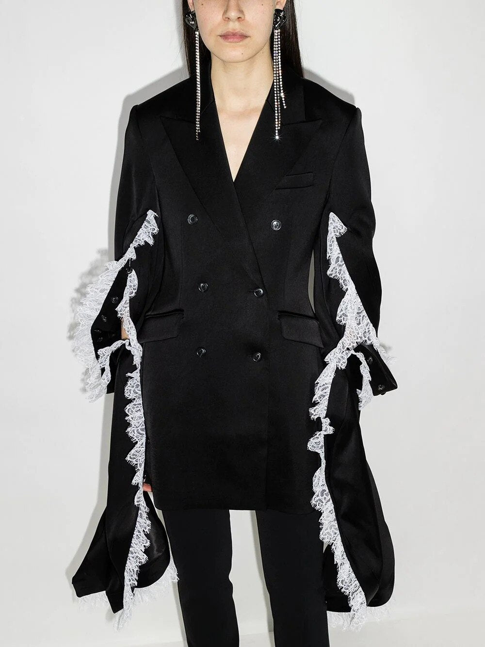 Diseño único, blazer negro para mujer, trajes ajustados de encaje para madre de la novia, esmoquin para fiesta de graduación, invitada, ropa de boda, 2 piezas 