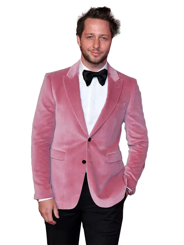 Hot Pink Vekvet Men Coat Jacker Winter Warm Groom Party Prom Tuxedos Jacket Business Wear Outfit One Suit