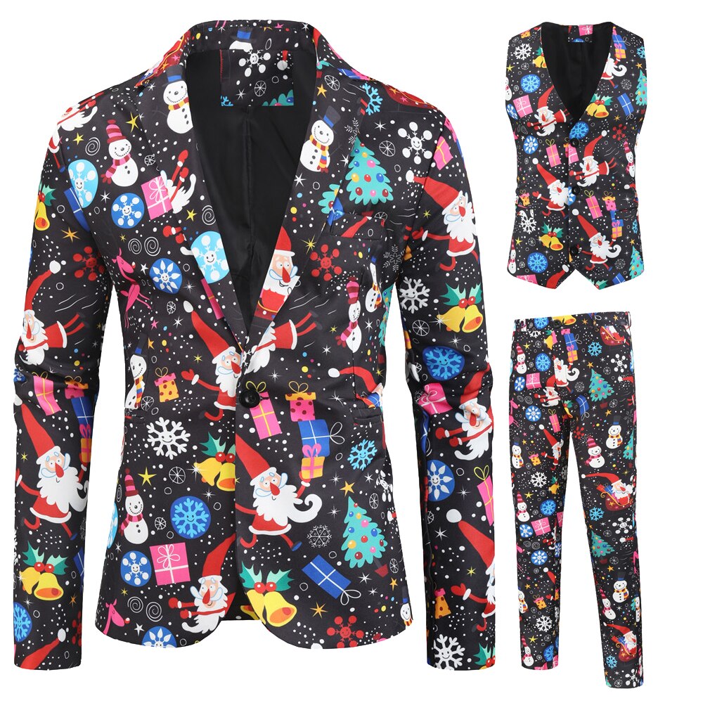 Traje de boda entallado para hombre, 3 piezas, estampado navideño, para fiesta, primavera y otoño 