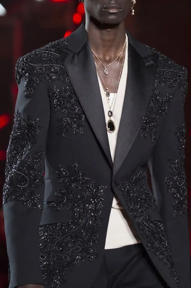 Men's Appliqued Sparkling 2-Piece Wedding Tuxedo Suit for Groom & Groomsmen (Blazer, Pants)