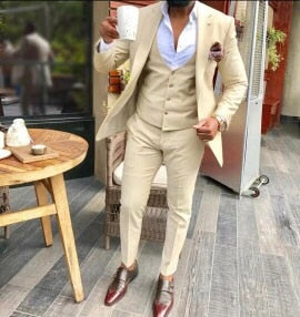 Costume kaki formel 3 pièces pour homme, coupe slim, smoking de mariage, ensemble de costume de bal de promo en lin 